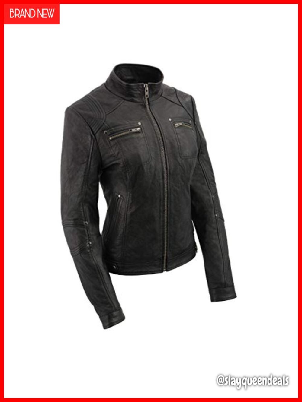 Women's Sheepskin Leather Moto Racer Jacket Stand Up Collar Zip Fitted